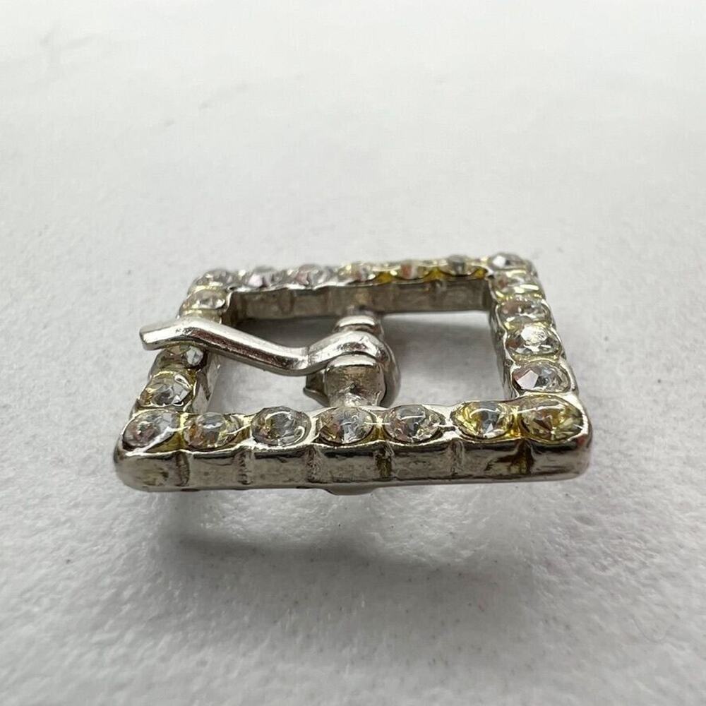 Silver Tone Rhinestone Simple Basic Small Belt Buckle - Picture 3 of 4